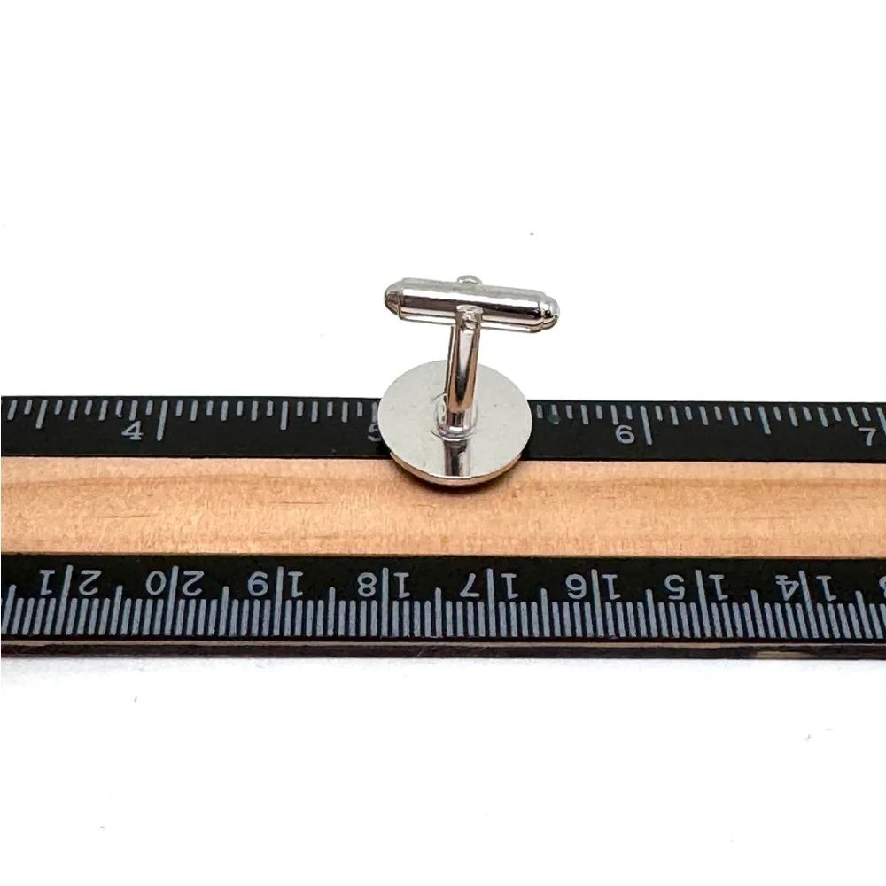 Vintage Anson F Engraved Silvertone Cufflinks and Tie Tack Set with Black Inlay